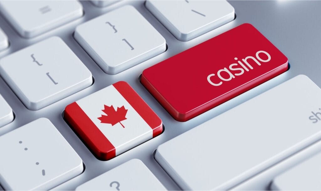 A keyboard with a Canadian flag and the word “casino” on the buttons.