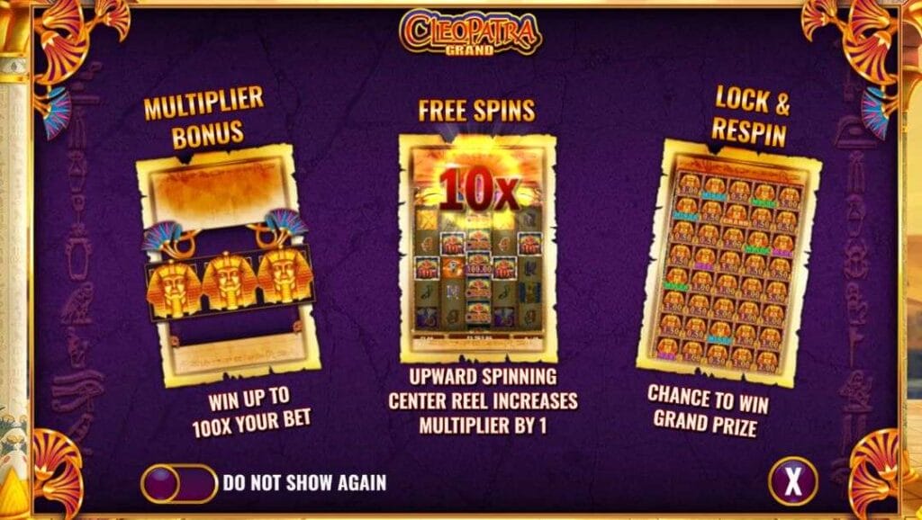 Screenshot of Cleopatra Grand online slot game loading screen.