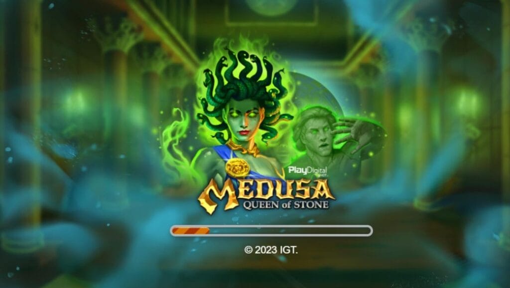 Screenshot of Medusa Queen of Stone online casino game loading screen.