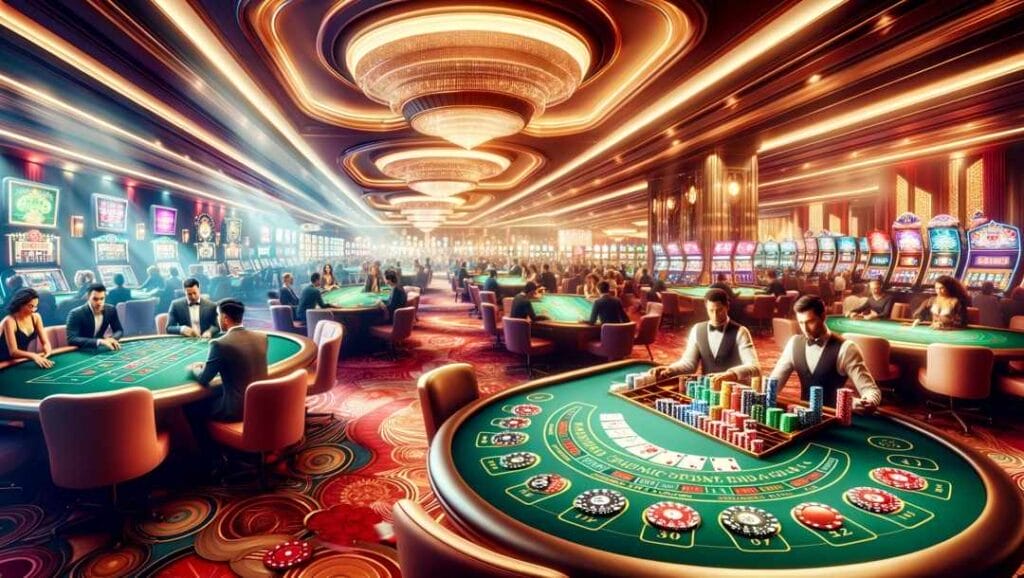Variety of casino table games in a vibrant casino setting