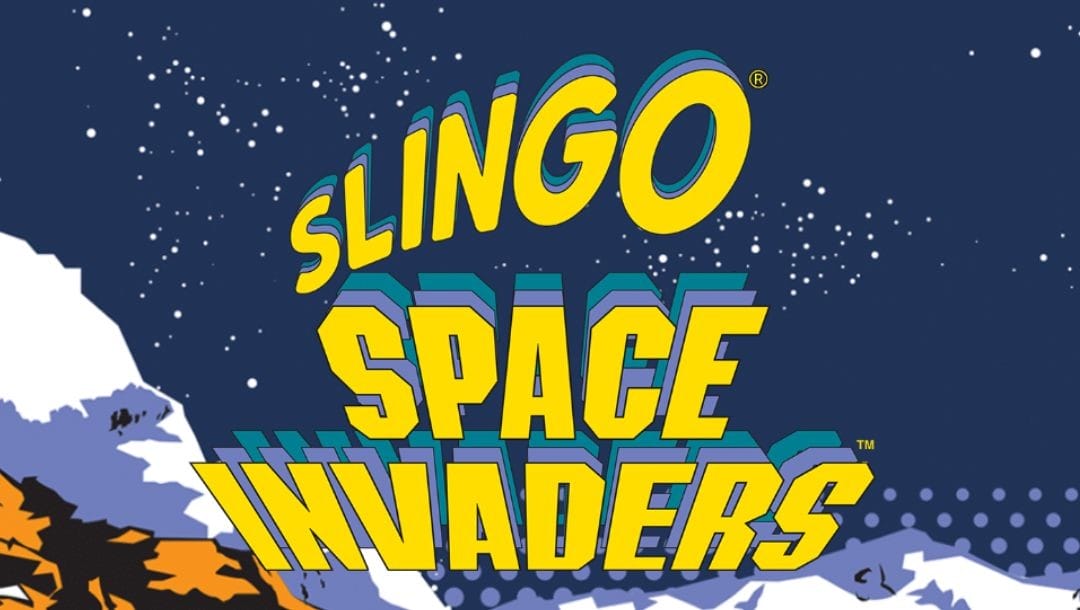 The Slingo Space Invaders online slot game loading screen, featuring the Slingo logo and the Space Invaders logo.