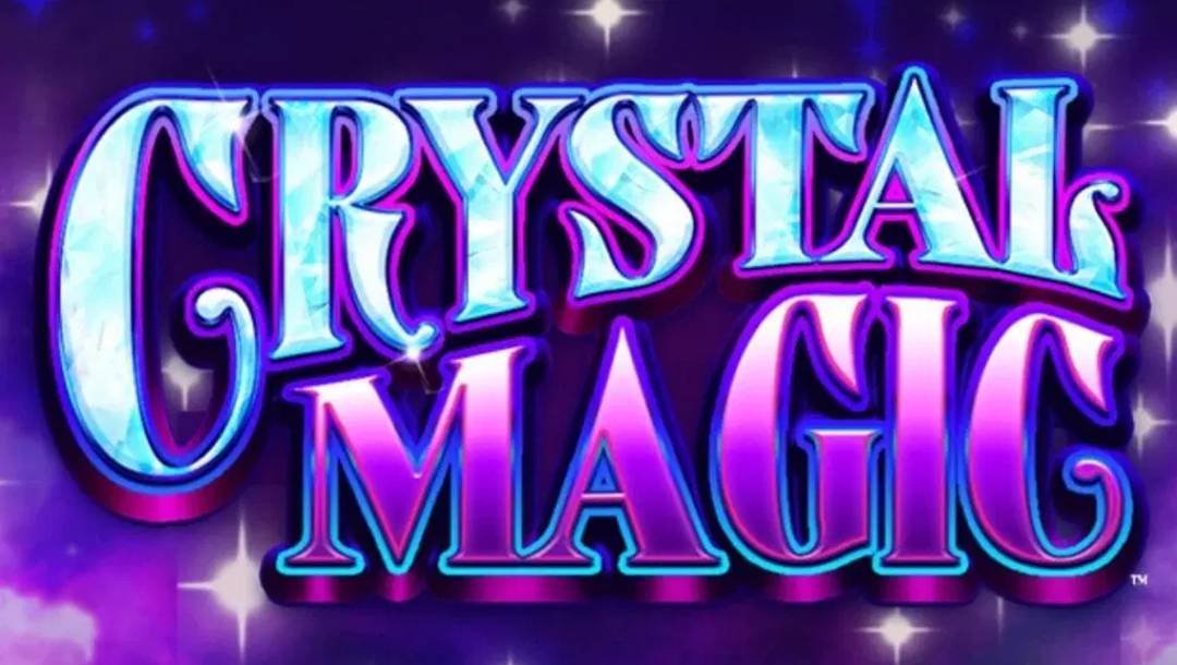 The Crystal Magic title screen. The background is a cosmic sky filled with stars and various purple hues of light. The game title is in the foreground in a blue and purple font.